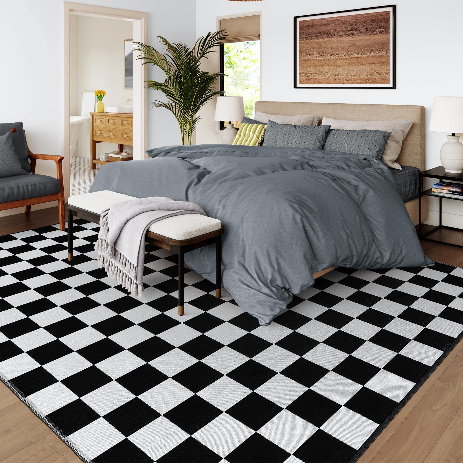 Seavish Checkered Rug, 2x3 Ft Black and White Moroccan Checkerboard Rug Washable Cotton Woven Washable Outdoor Rugs Reversible Floor Mat for Front Door Bedroom Entryway Kitchen Entryway