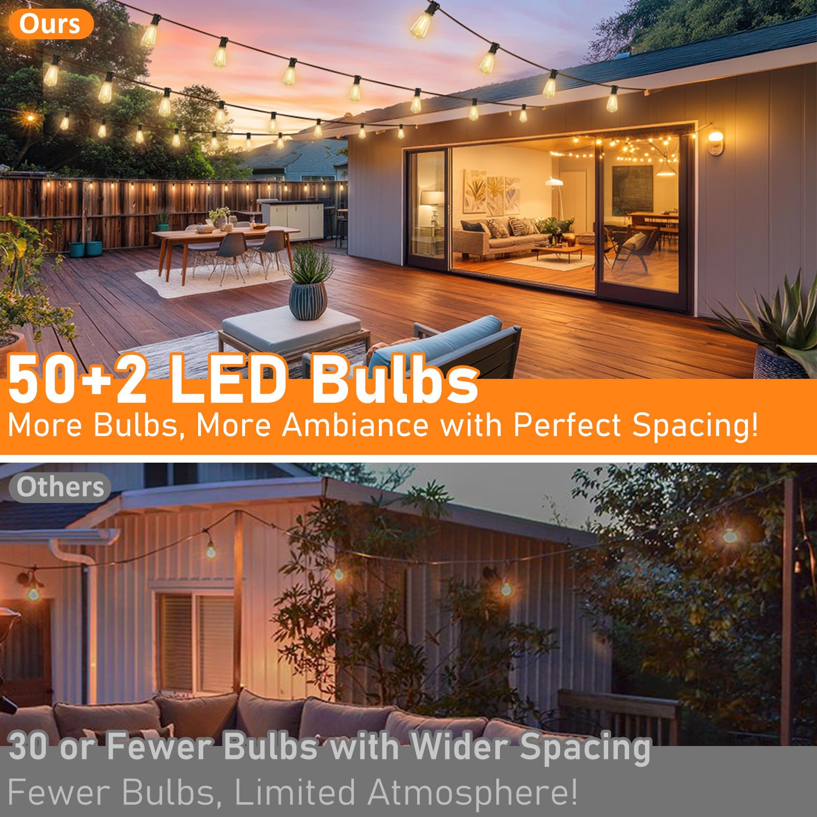 50 FT Solar String Lights for Outside, Solar Powered Outdoor String Lights with 26 Shatterproof Edison Bulbs, Dimmable Patio Lights Waterproof with Remote Timer for Wedding Backyard(Warm White)