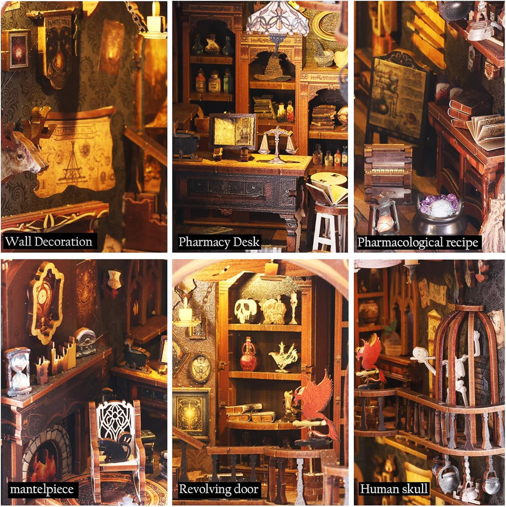 Book Nook Kit, Magic Store Dollhouse Booknook Bookshelf Insert Decor Alley DIY Miniature House Kit with Led Light Crafts for Adults to Build-Creativity Model Gift