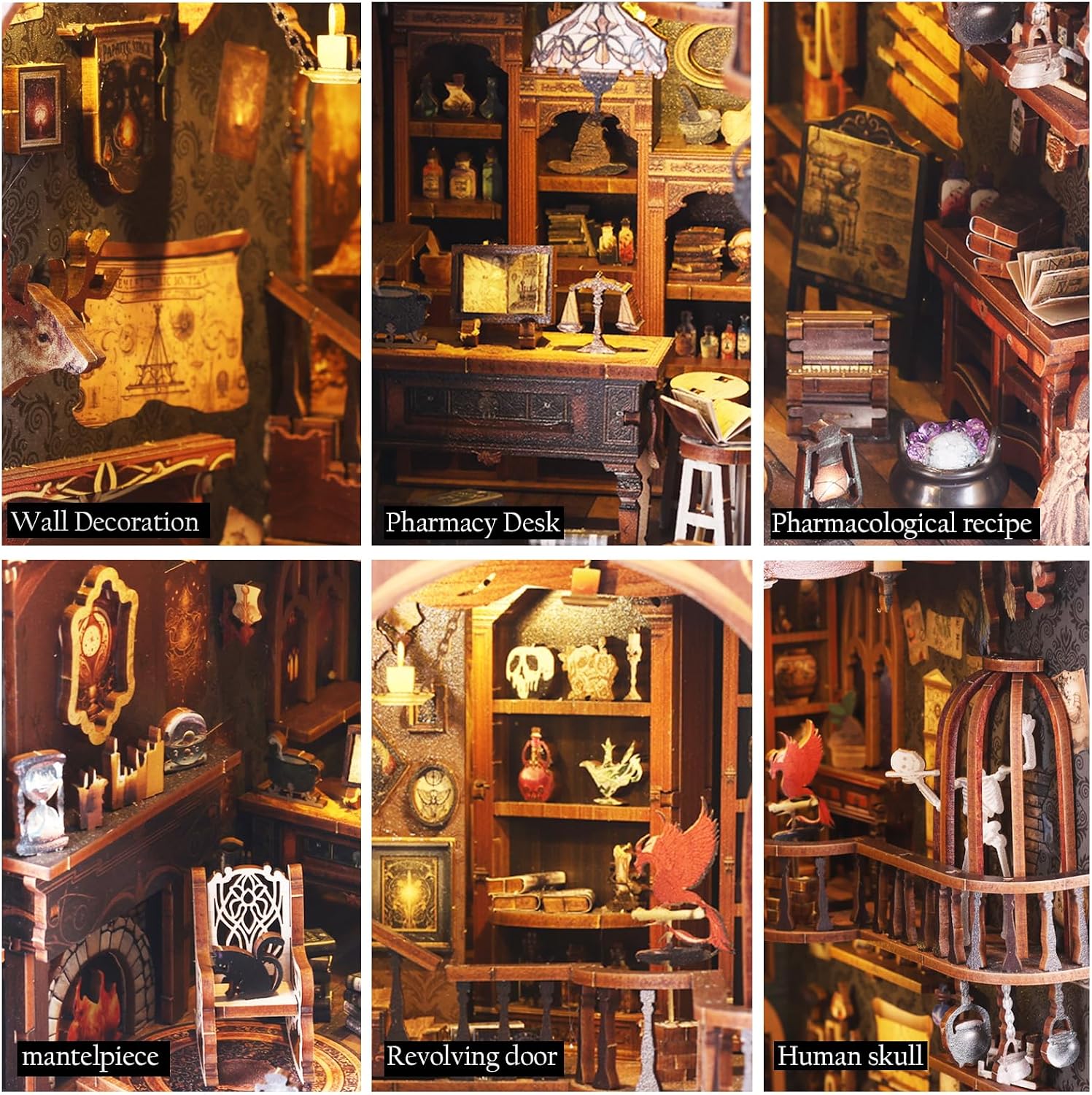 Book Nook Kit, Magic Store Dollhouse Booknook Bookshelf Insert Decor Alley DIY Miniature House Kit with Led Light Crafts for Adults to Build-Creativity Model Gift