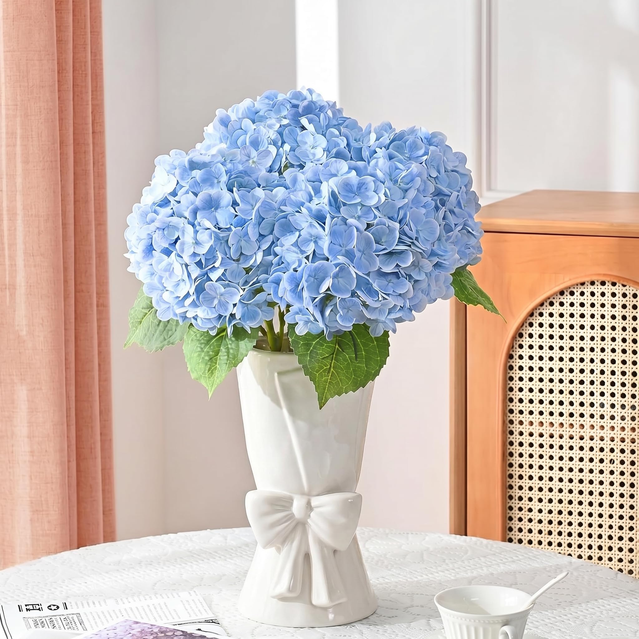 Relexome Beige Ceramic Bow Vase 9.64 in Unique Cute Modern Decorative Bouquet Flower Vases for Home Living Room Table Decor Women Girl Gifts