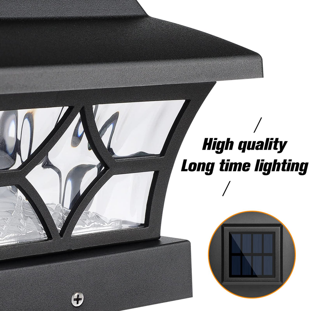 VOLISUN Solar Post Cap Lights Outdoor, Solar Powered Fence Cap Lights for 4x4 Vinyl/Wood, Black Waterproof Solar Deck Post Light 4Pack Cool/Warm for Garden Patio Porch