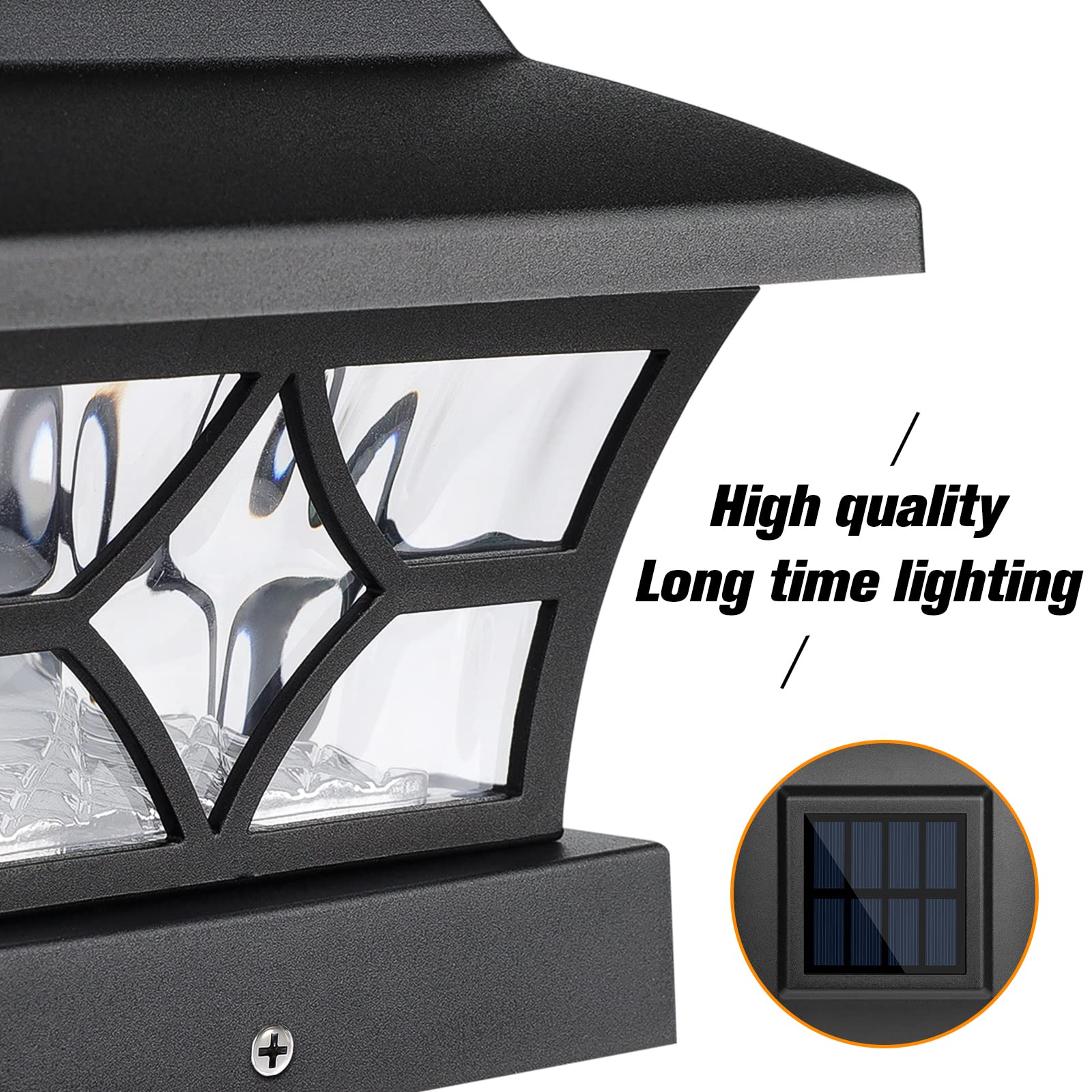 VOLISUN Solar Post Cap Lights Outdoor, Solar Powered Fence Cap Lights for 4x4 Vinyl/Wood, Black Waterproof Solar Deck Post Light 4Pack Cool/Warm for Garden Patio Porch