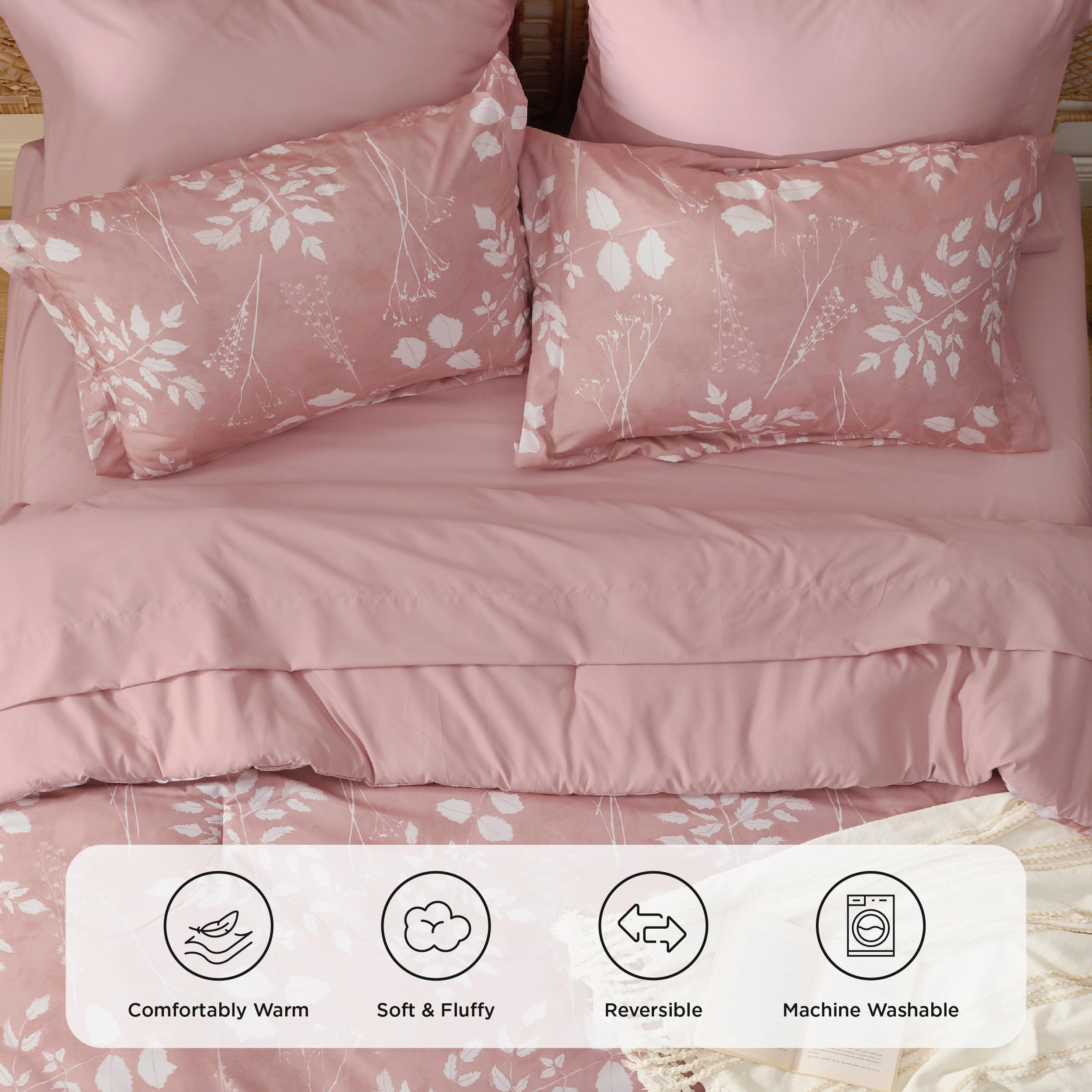 Bedsure Twin Comforter Set - 5 Pieces Floral Sage Green Soft Bedding Sets, Twin Bed in a Bag with Botanical Flowers Comforter, Sheets, Pillowcase & Sham