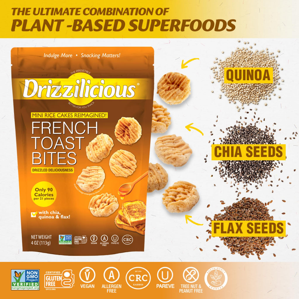 Drizzilicious Mini Flavored Rice Cakes - Rice Crisps, Healthy Snack for Adults and Kids, Vegan, Gluten Free Snack, 90 Calories Per 21 Pieces, S'mores & Cinnamon Swirl - 4 oz (Pack of 6)