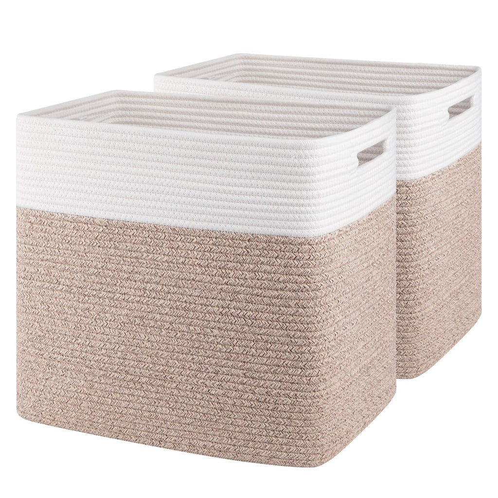 OIAHOMY Storage baskets for Shelf, Toy Storage Basket, Collapsible Storage Bins, Blanket Basket Living Room, Closet Storage for Bedroom, 15 x 9.8 x 11.8 Inches-Pack of 2-Brown, FSB-H-P-02