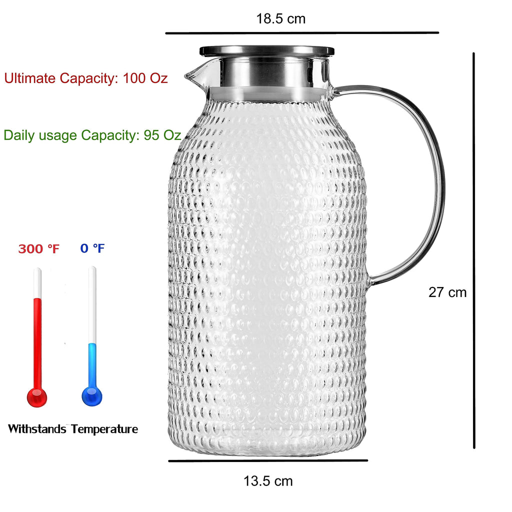Karafu 68 Oz/2 Liter Glass Pitcher with Lid, Heat Resistant Water Jug for Hot/Cold Water, Ice tea and Juice Beverage