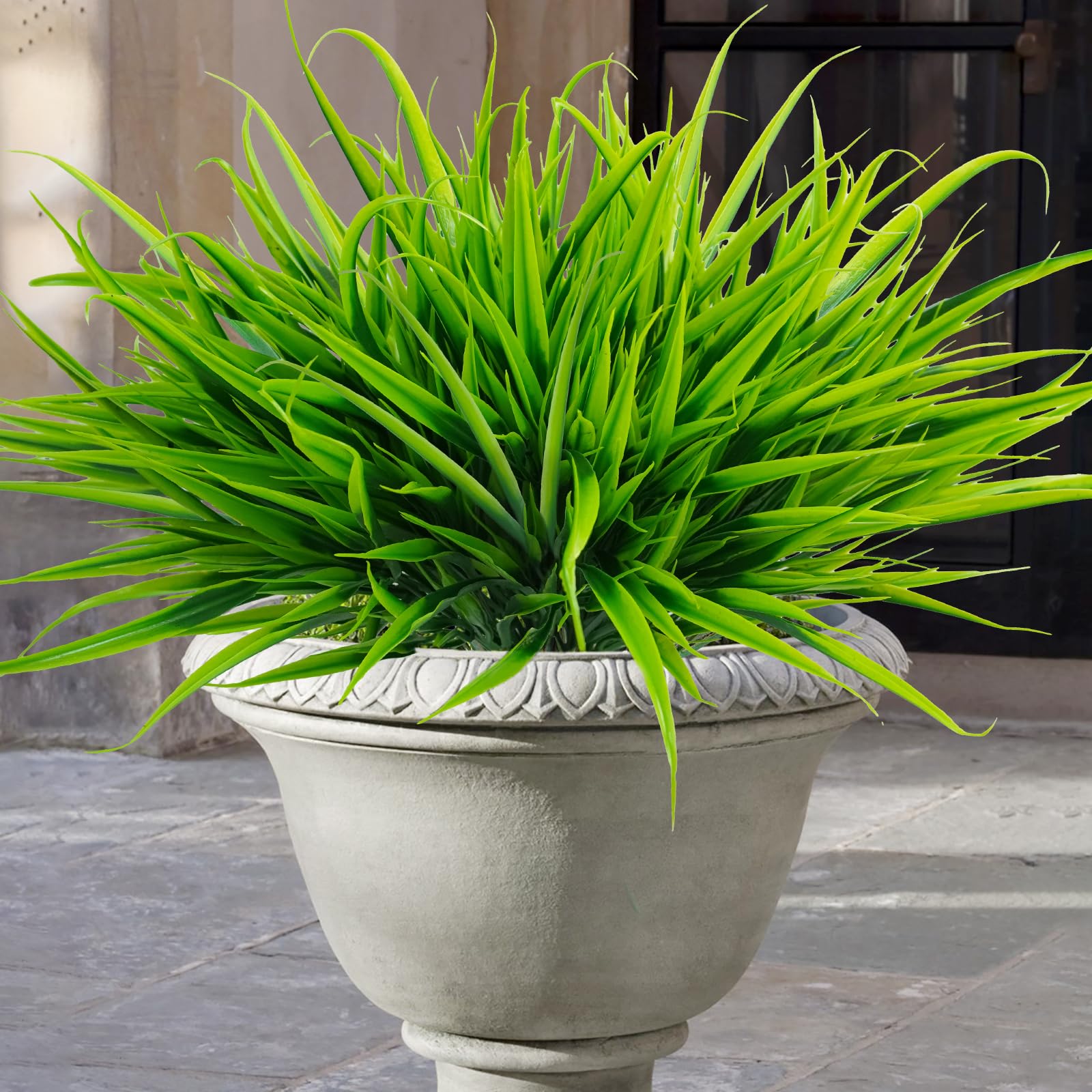 Uieke 28 Bundles Artificial Outdoor Plants UV Resistant Fake Grass Plants Faux Plastic Plants Greenery Shrubs for Home Garden Pathway Window Box Front Porch Cemetery Fall Decor, Autumn Red