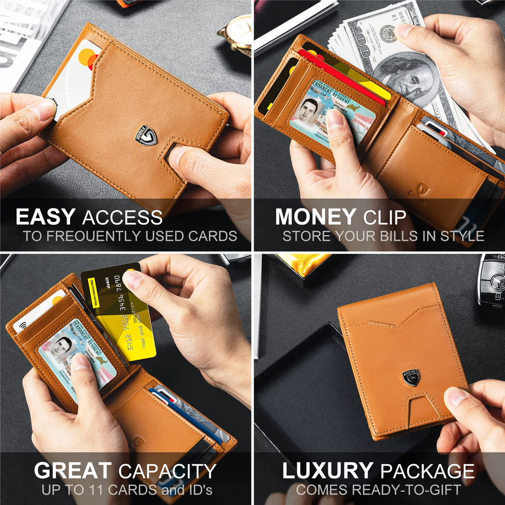 GSOIAX Slim Wallet for Men Rfid Blocking Leather Bifold Front Pocket Carbon Fiber Men's Money Clips Credit Card Holder With Gift Box