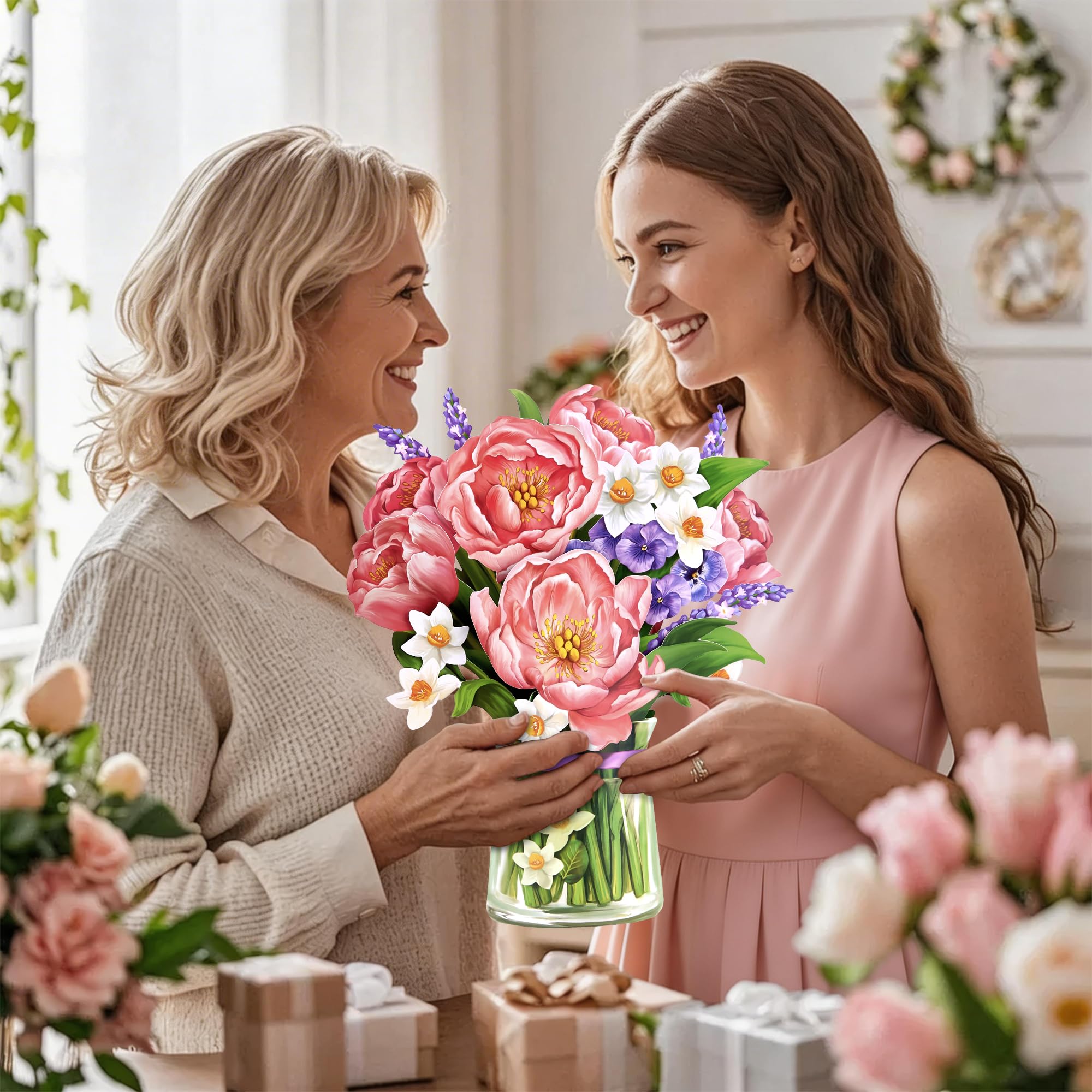 Airpark 3D Pop Up Paper Flowers Bouquet Card 12’‘ with Note & Envelope, Birthday Gifts, Get Well, Thank You, Greeting Cards for Women Mom Wife Friends, Daisies and Butterflies