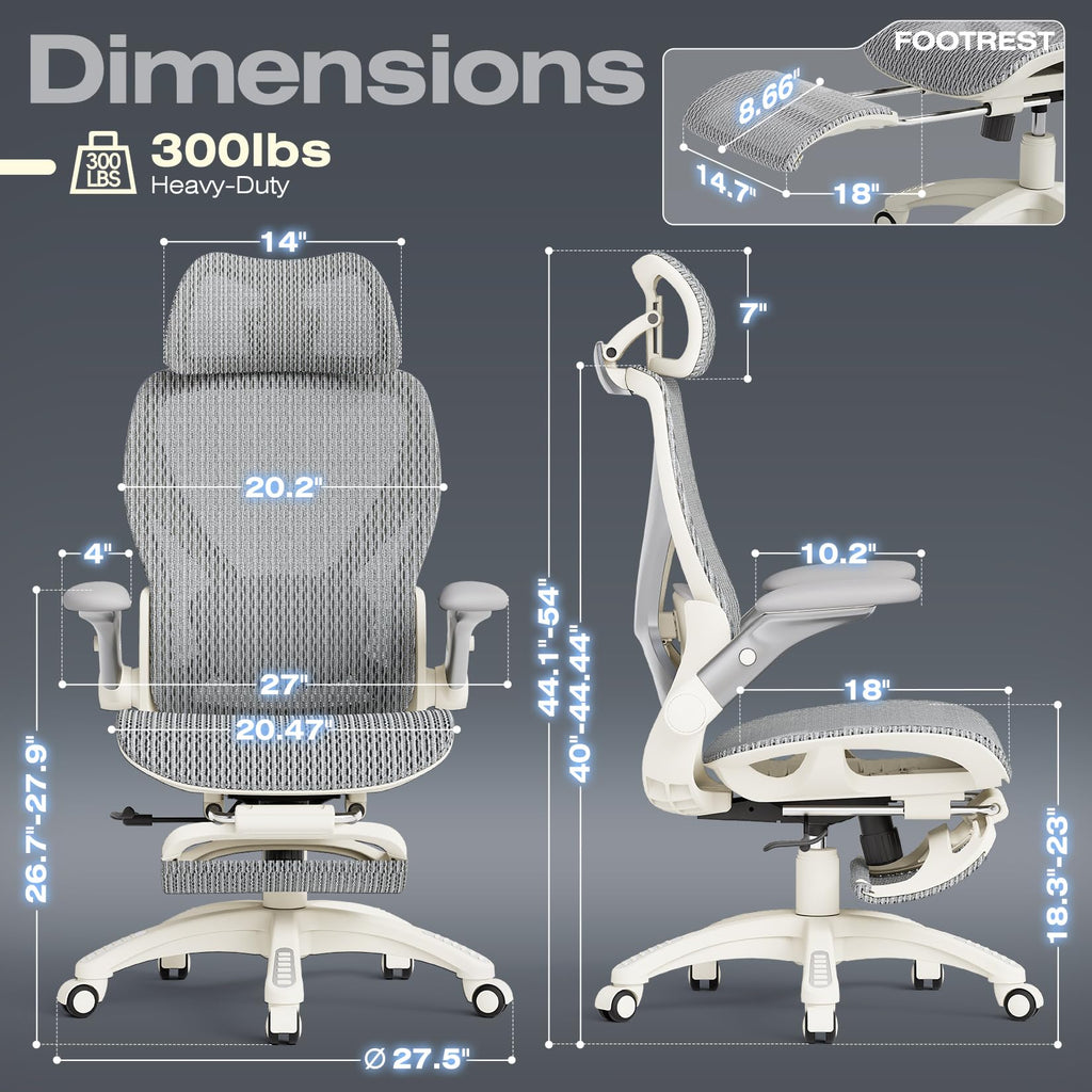 ELABEST X100 Ergonomic Office Chair with Footrest, Big and Tall Home Desk Chair with 5D Flip-Up Arms, Adjustable 3D Lumbar Support,High Back Rolling Computer Chair, Swivel Mesh Chairs (Coffee Break)