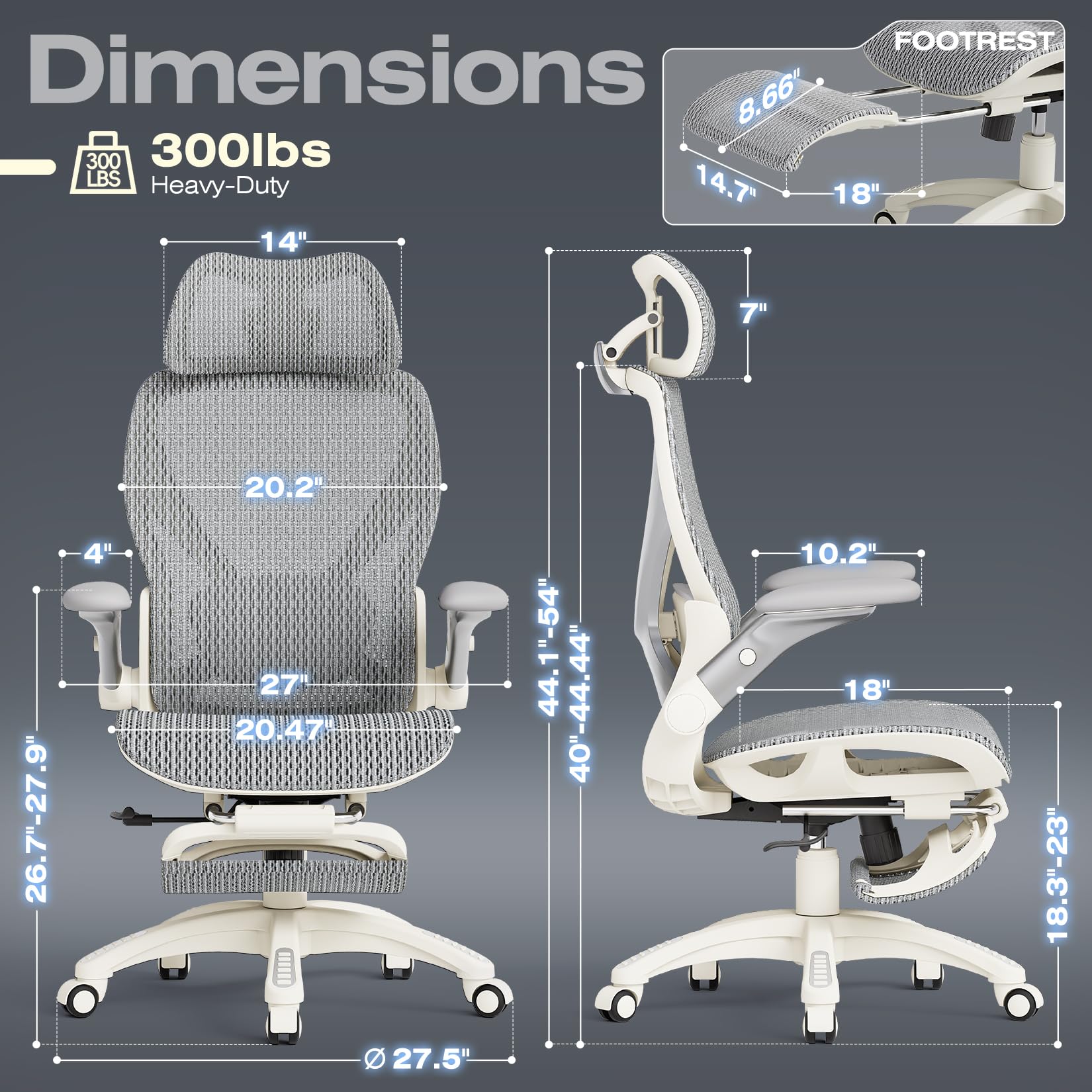 ELABEST X100 Ergonomic Office Chair with Footrest, Big and Tall Home Desk Chair with 5D Flip-Up Arms, Adjustable 3D Lumbar Support,High Back Rolling Computer Chair, Swivel Mesh Chairs (Coffee Break)