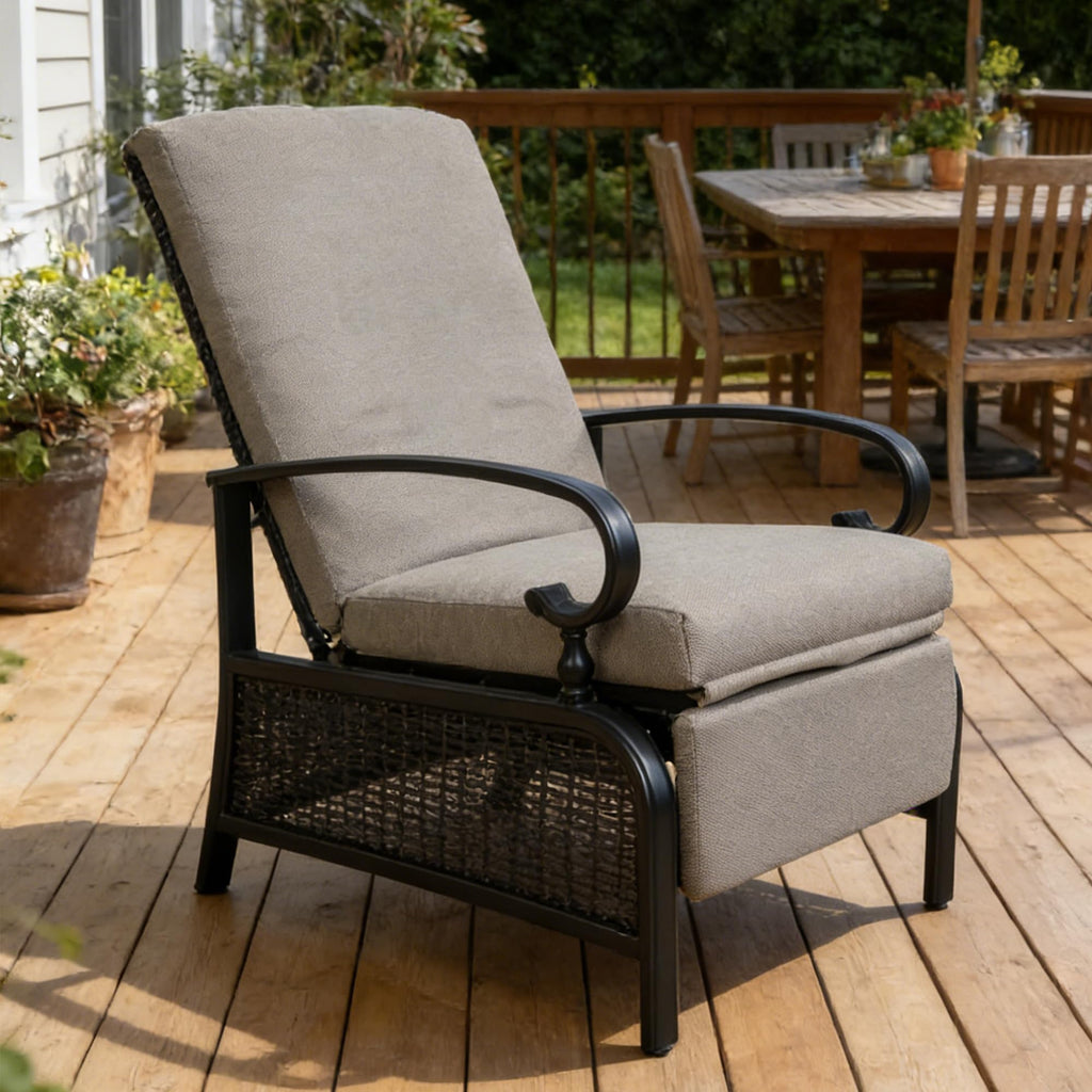 Kozyard Adjustable Outdoor Reclining Lounge Chair, Cushioned Patio Chaise Lounge with Extendable Metal Frame for Sunbathing, Reading & Relaxing – Comfortable Outdoor Recliner, Aqua