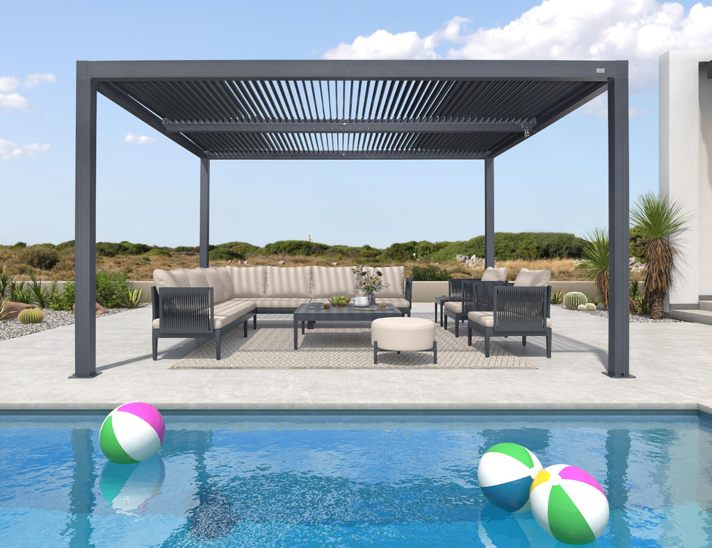 PURPLE LEAF 94AS 10'x12' Small Pergola Compact Aluminum Gazebo with Adjustable Louvered Hardtop for Patio Deck Cover Dark Gray All-Weather Outdoor