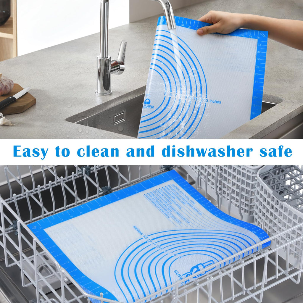 Nonstick Silicone Pastry Baking Mat Large with Measurements 16''By 20'' for Silicone Baking Mat, Counter, Dough Rolling/Pie Crust Pad By Folksy Super Kitchen (16×20, Blue)