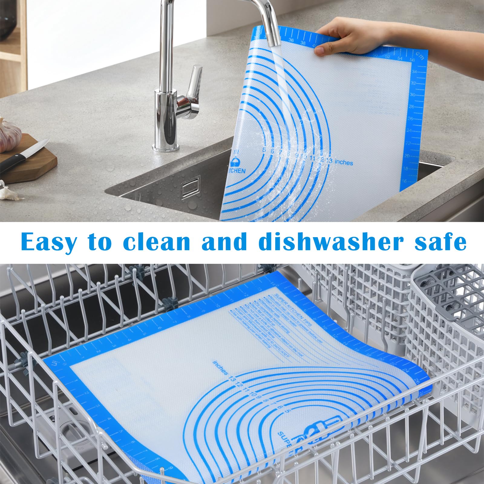 Nonstick Silicone Pastry Baking Mat Large with Measurements 16''By 20'' for Silicone Baking Mat, Counter, Dough Rolling/Pie Crust Pad By Folksy Super Kitchen (16×20, Blue)