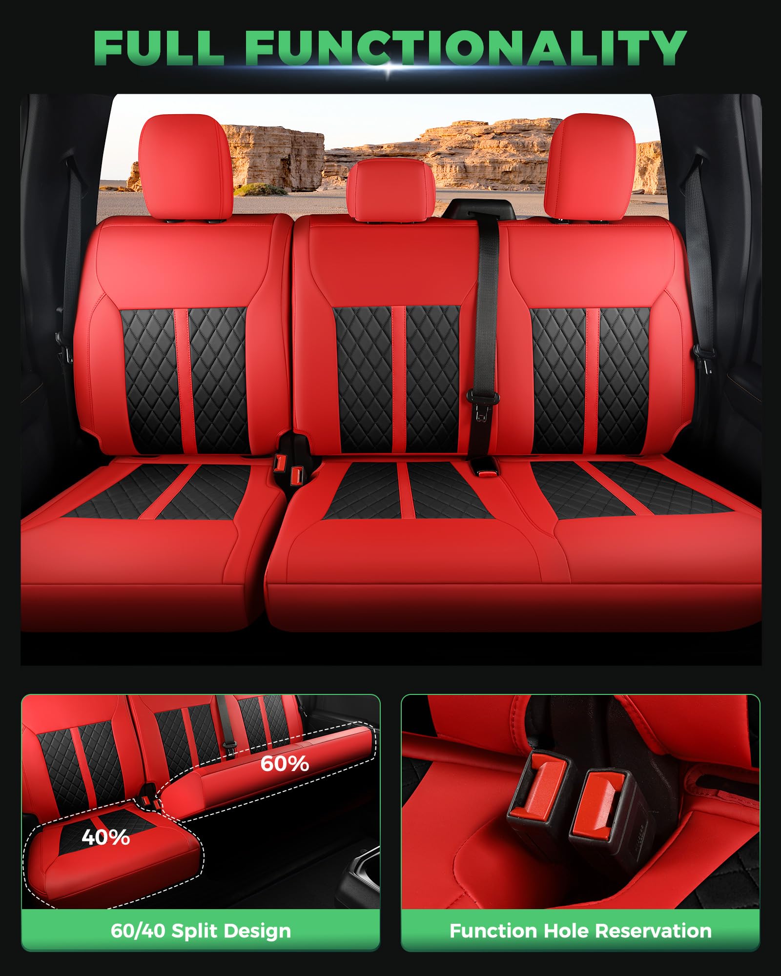 for Ford F150 Leather Seat Covers, Super Crew Cab XL XLT 2015-2020, F250 F350 F450 Super Duty Crew Cab 2017-2022,Custom Truck Seat Cover Full Set, Pickup Accessories, Black (Bucket Seat)