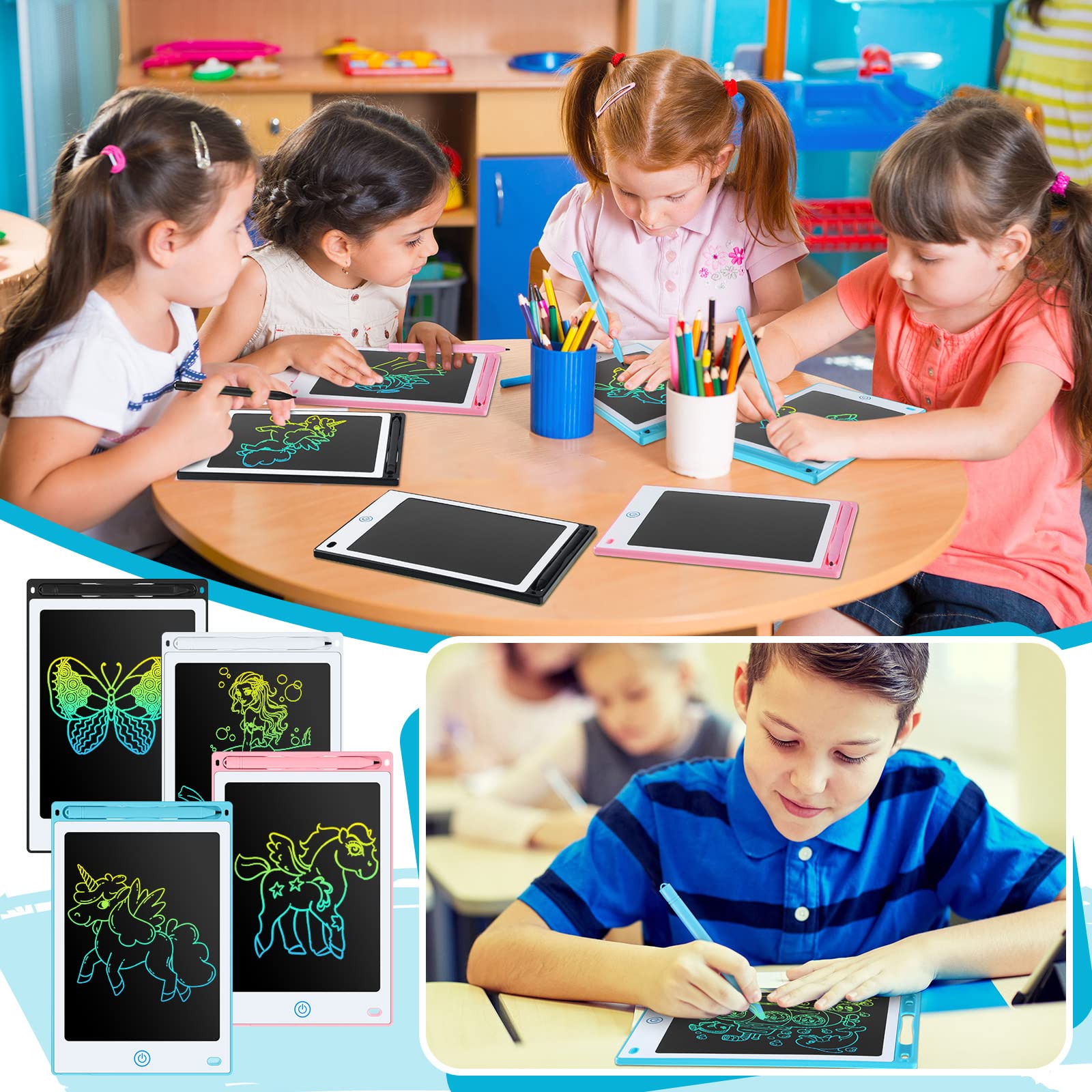 Epakh 16 PCS LCD Writing Tablet for Kids - 8.5 Inch Reusable Writing Board Drawing Doodle Pad Gift for Girl & Boy, Toddlers, Back to School, Birthday Party Favors(Black)