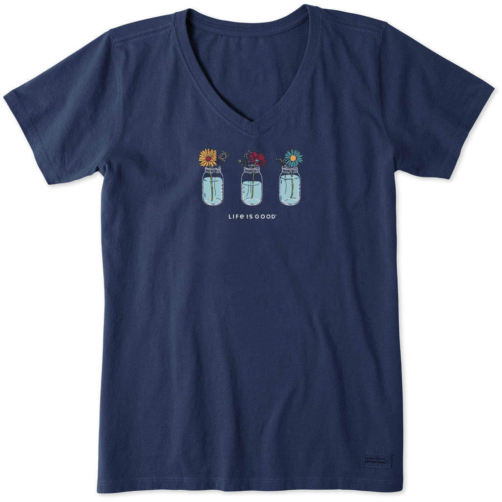 Life is Good Women's Crusher T-Shirts, Short Sleeve Cotton Graphic Tee Shirt, Floral Jars