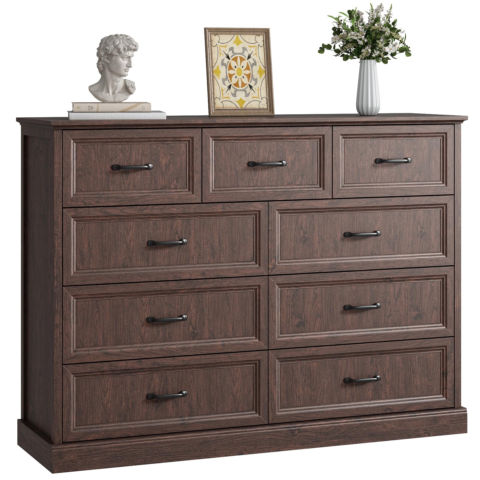 Farmhouse 5 Drawers Dresser for Bedroom, 44" Tall Brown dresser Wood Rustic Chest of Drawers with Wide Metal Handle,Natural Texture,Drawer Organizer for Bedroom,Living Room,Hallway and Entryway