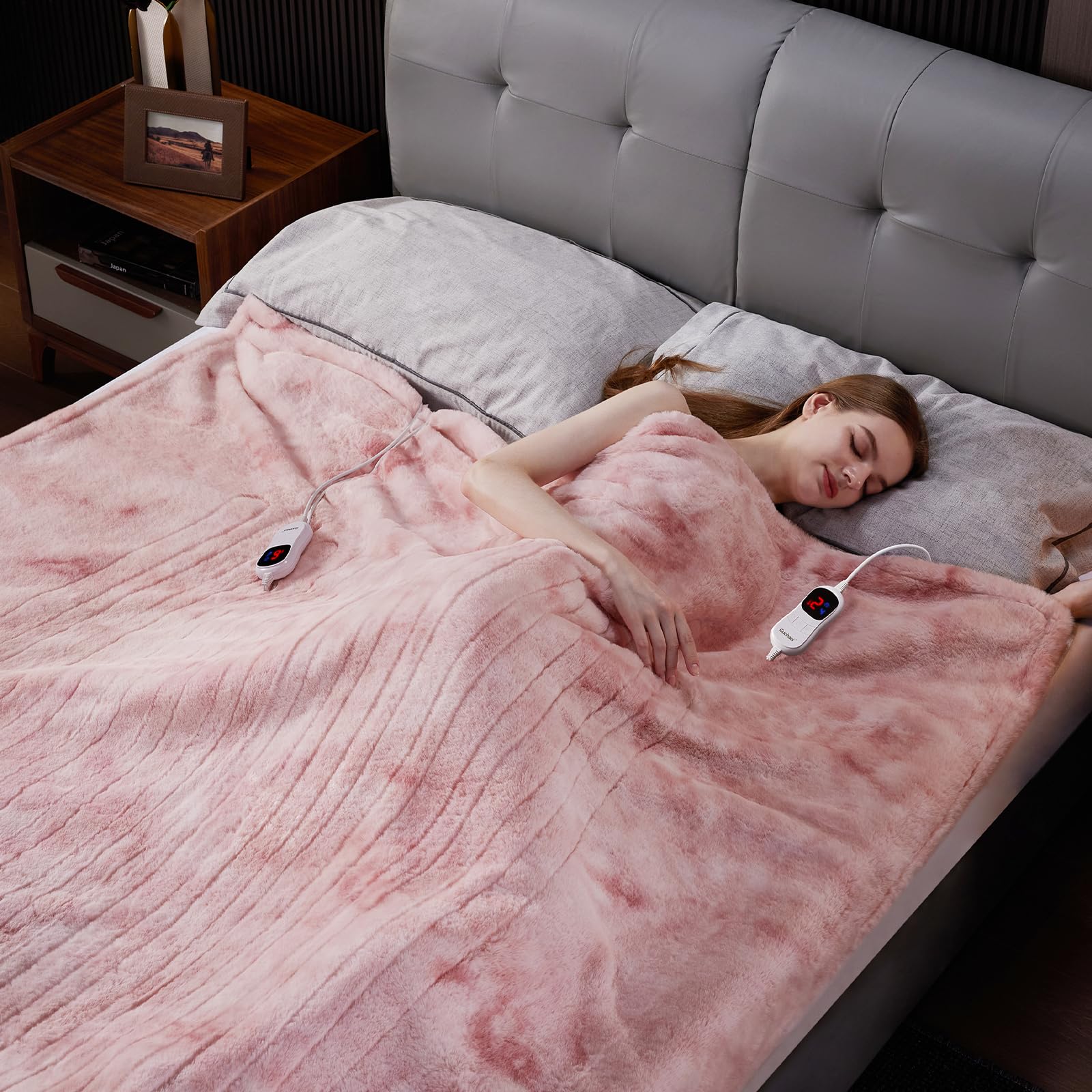Guohaoi Heated Blanket Electric Throw, Soft Faux Rabbit Fur Electric Blanket with 10 Heating Levels 5 Sitting Timer Auto Off, Cozy Warm Heating Blankets, Machine Washable(50"×60" Beige)