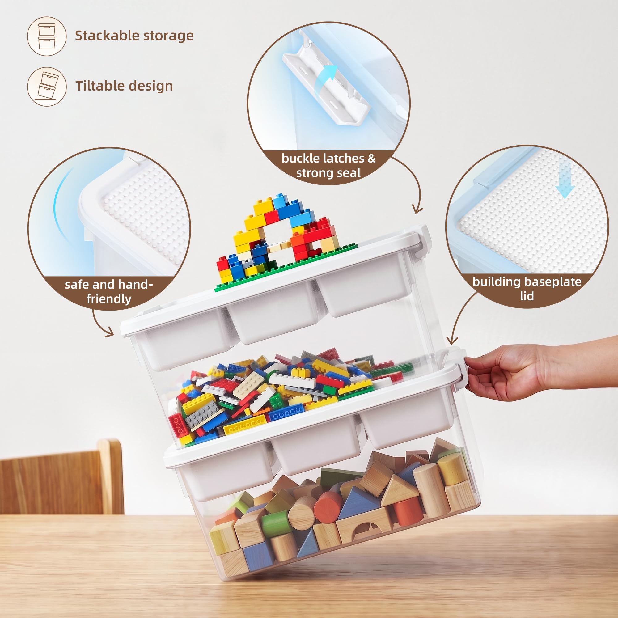 Citylife 17 QT Plastic Storage Box with Building Baseplate Lid and Removable Tray Craft Organizers and Storage Clear Storage Container for Organizing Bead, Tool, Sewing