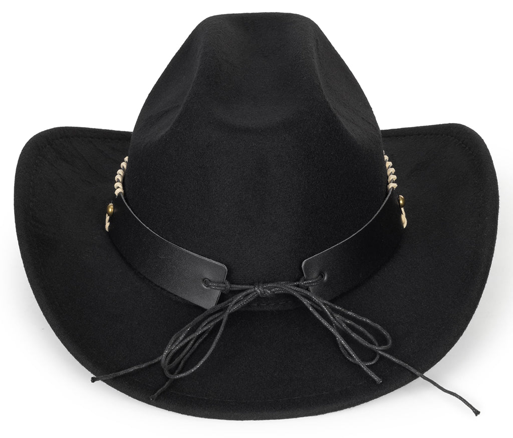 Vintage Western Cowboy Hat for Men Women - Wide Brim Cowgirl Fedora Hats with Braided Rope Band M