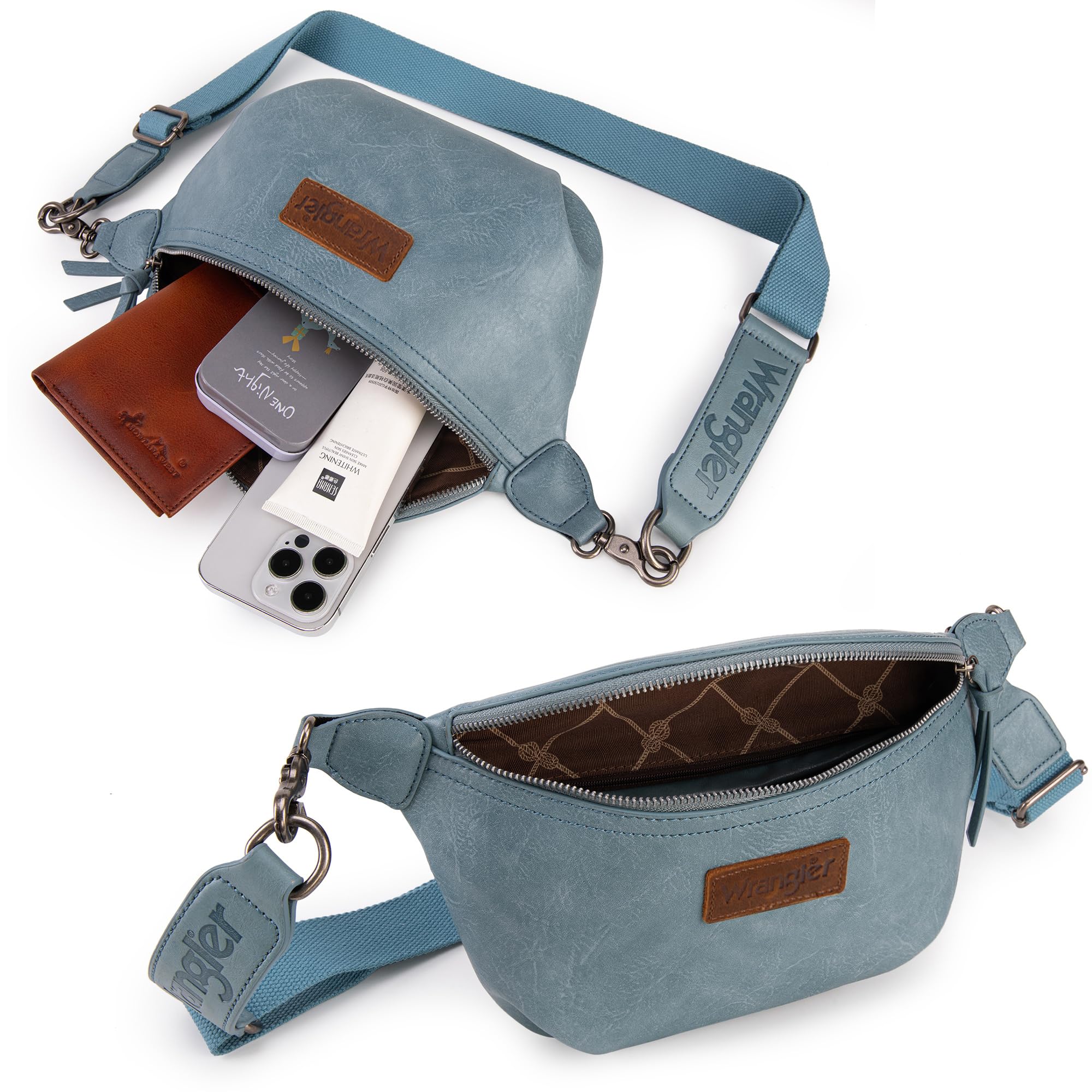 Wrangler Crossbody Bags for Women Large Fanny Packs Bum Bag Travel Belt Bags Sling Purse