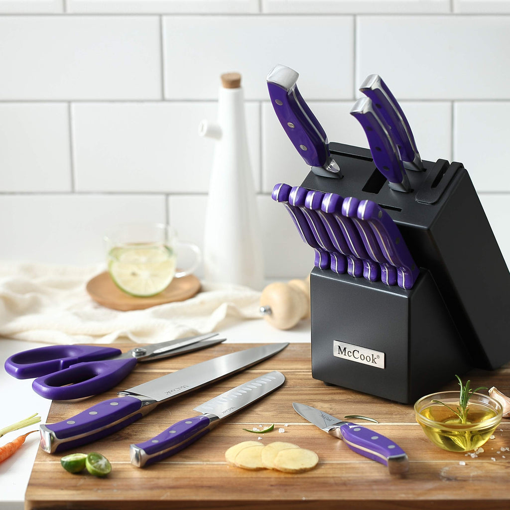 McCook® Knife Sets,German Stainless Steel Kitchen Knife Block Set with Built-in Sharpener, 20-Piece Razor-Sharp Kitchen Knives, Forged Triple Rivet,Full Tang,Ergonomic Handle,Elegant Box for Gift