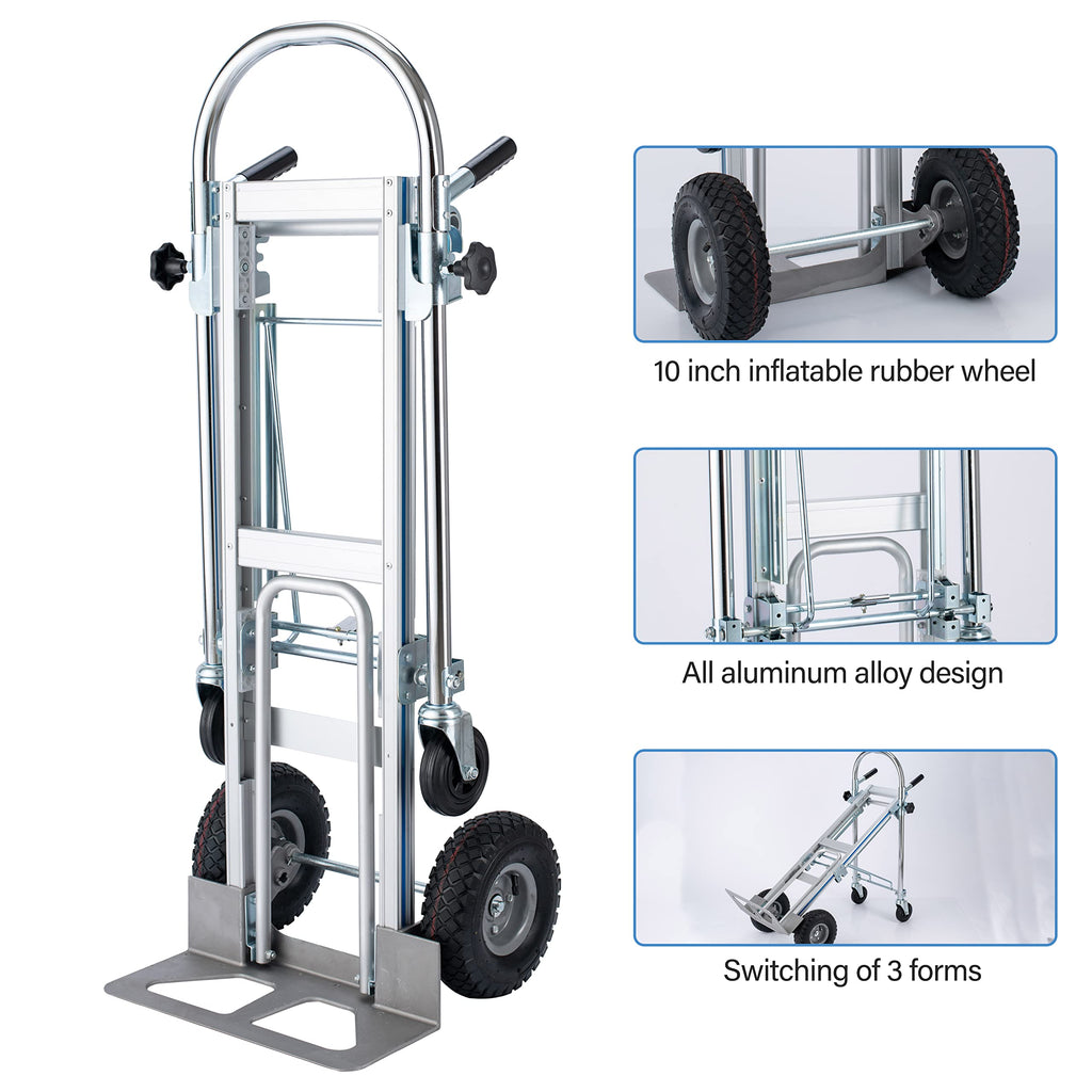 LEADALLWAY Hand Truck Aluminum Foldable Hand Cart with 6" Wheels 220 lbs Capacity
