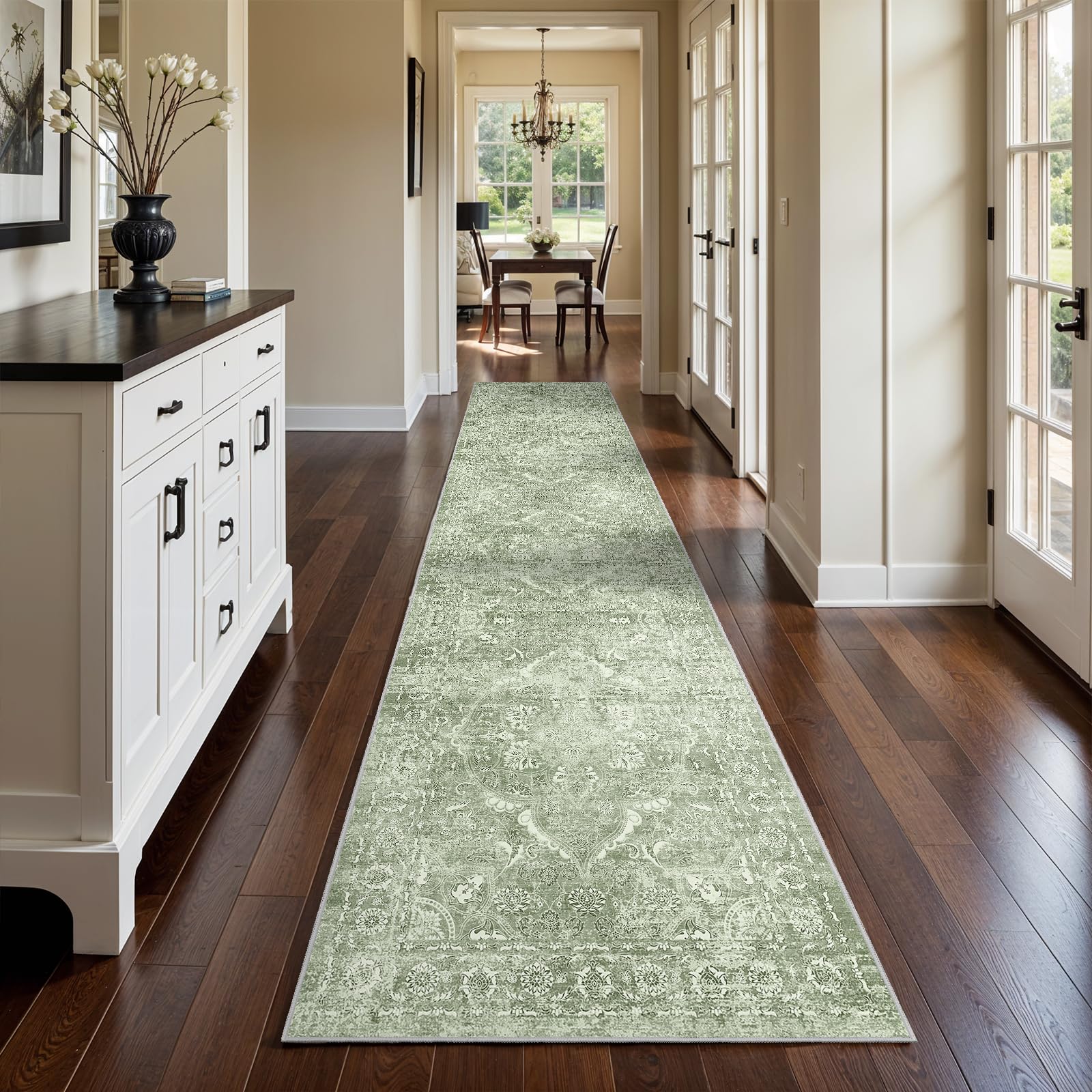 2x5 Washable Kitchen Runner Rug - Soft Low Pile Floral Animal Cat Print Rugs with Non-Slip Backing Waterproof Stain-Resistant Indoor Carpet for Hallway Entryway Bathroom Bedroom (Black)