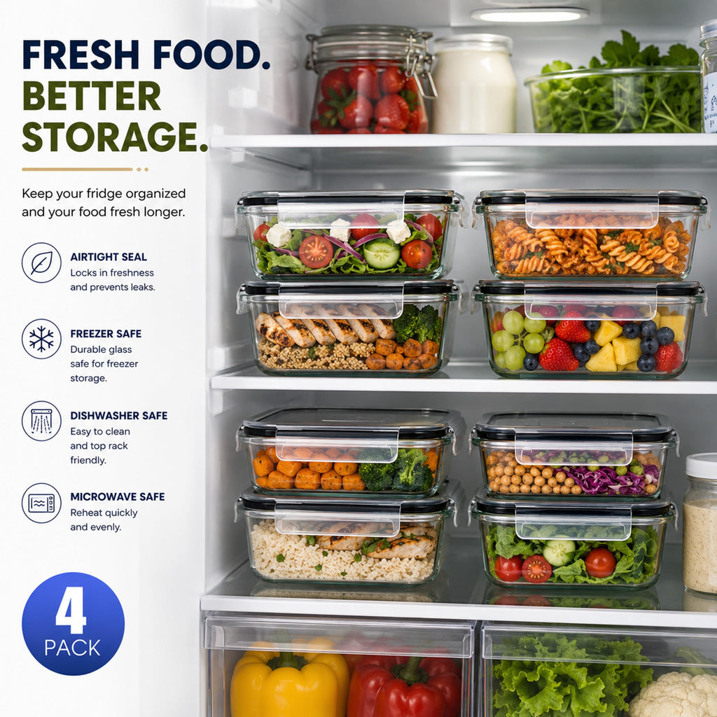Sorbus 20pc Glass Meal Prep Containers Set – 10 Glass Food Storage Containers (21.3oz, 2.6 Cups) with Airtight Lids – Freezer, Dishwasher, and Oven Safe – Reusable Containers for Meal Prep and Storage