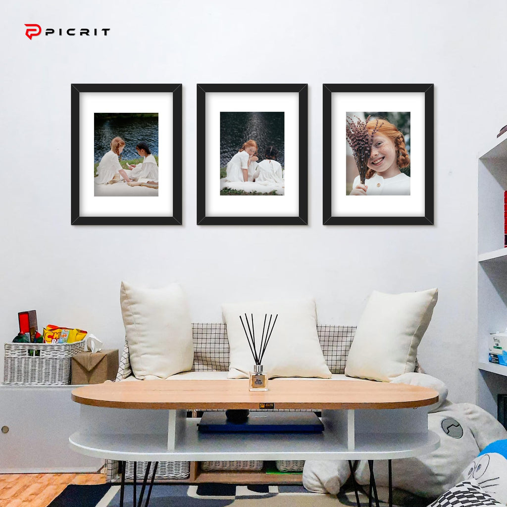 Picrit 24x34 Black Poster Frame 7 Pack, Display Pictures 20x30 Picture with Mat or 24 x 34 without Mat for Horizontal or Vertical Wall Mounting, Wall Gallery Photo Frames