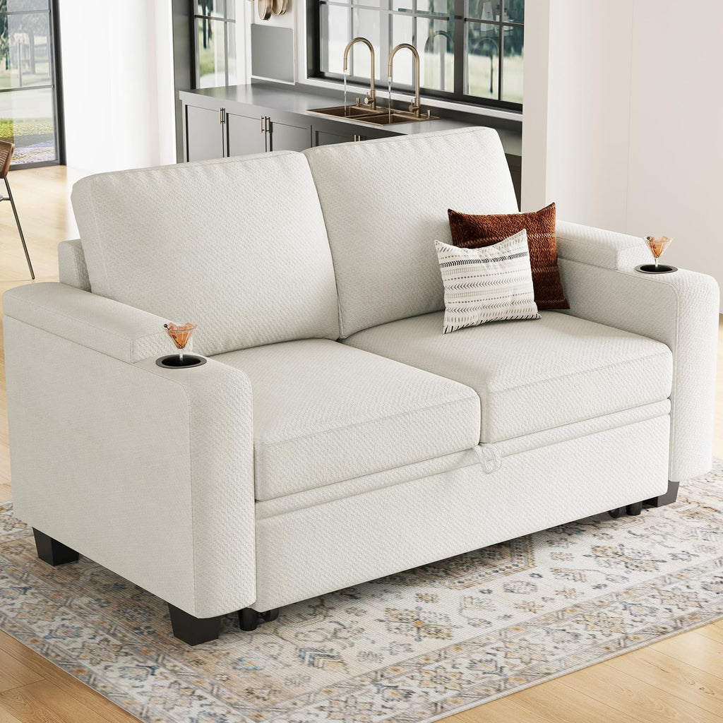 Belffin Modular Sectional Sleeper Sofa Bed with Storage Chaise L Shaped Sectional Couches for Living Room Armrest with Cup Holder. White Couch