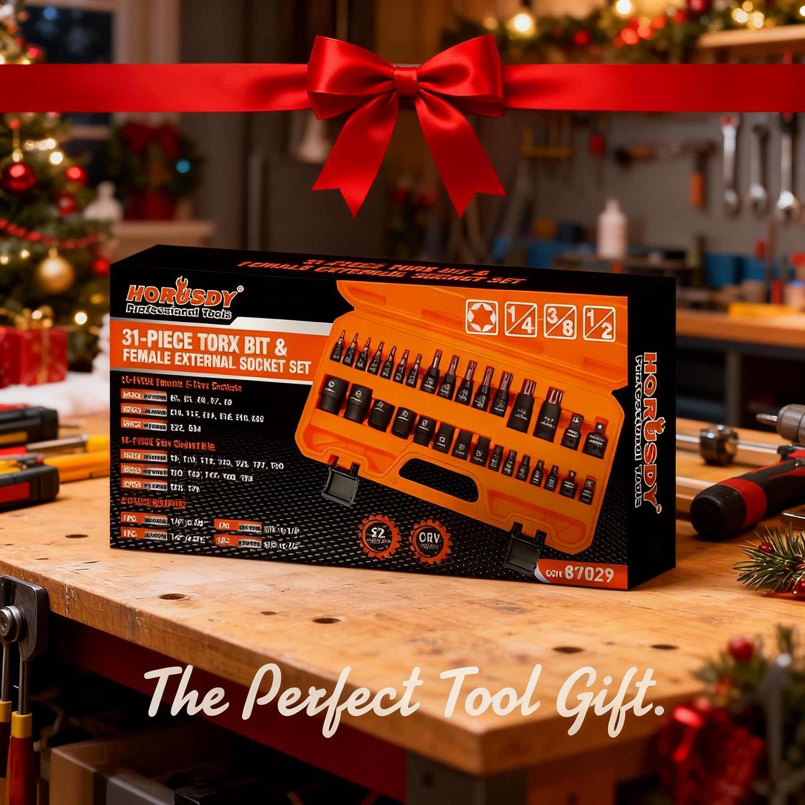 HORUSDY 1/2" Drive Shallow Impact Socket Set, 24-Piece SAE (7/16"-1") and Metric (13-24mm), 6 Point, Cr-V, Includes 1/2-Inch Drive Ratchet Handle, Drive Extension Bar