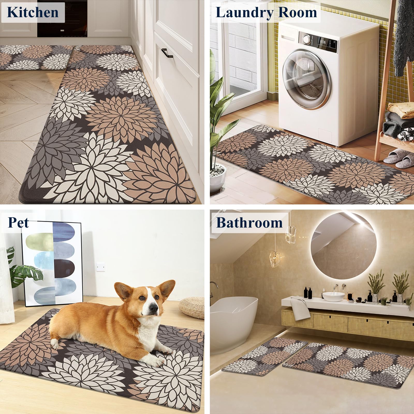 HEBE Anti Fatigue Kitchen Rugs Sets of 2, Non Slip Kitchen Mats for Floor, Waterproof Cushioned Comfort Standing Carpet for Kitchen Sink, Home Office, Laundry Room