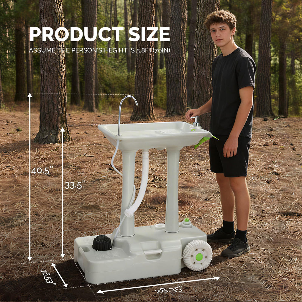 VINGLI Upgraded Portable Sink| Rolling Hand Wash Basin Stand with Towel Holder & Soap Dispenser & Wheels, Perfect for Garden/Camping/Outdoor Events/Gatherings/Worksite/RV/Indoor