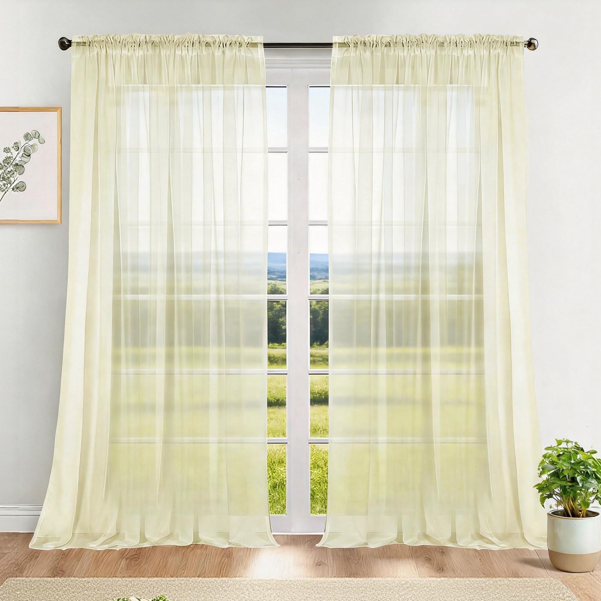 Dreaming Casa Solid Sheer Curtains 84 Inches Long Grey Rod Pocket Voile Draperies for Bedroom Living Room, 2 Panels, Each 42" W x 84" L