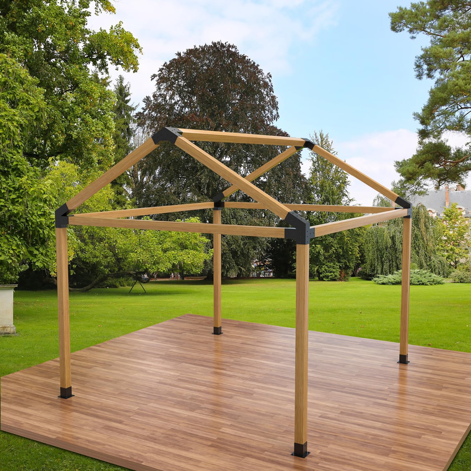 Woodwork Pergola Kit 2 Pcs- Post and Beam T Brackets - Modular Sizing Pergola Brackets Hardware fit for 4 x 4 Lumber, Heavy Duty