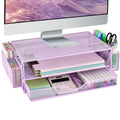 AUPSEN 2 Tier Computer Monitor Stands with Drawer and 2 Pencil Holder, Metal Monitor Stand Monitor riser, Computer Desk Organizer and Accessories for Laptop, Computer, Printer, Office Supplies(Black)