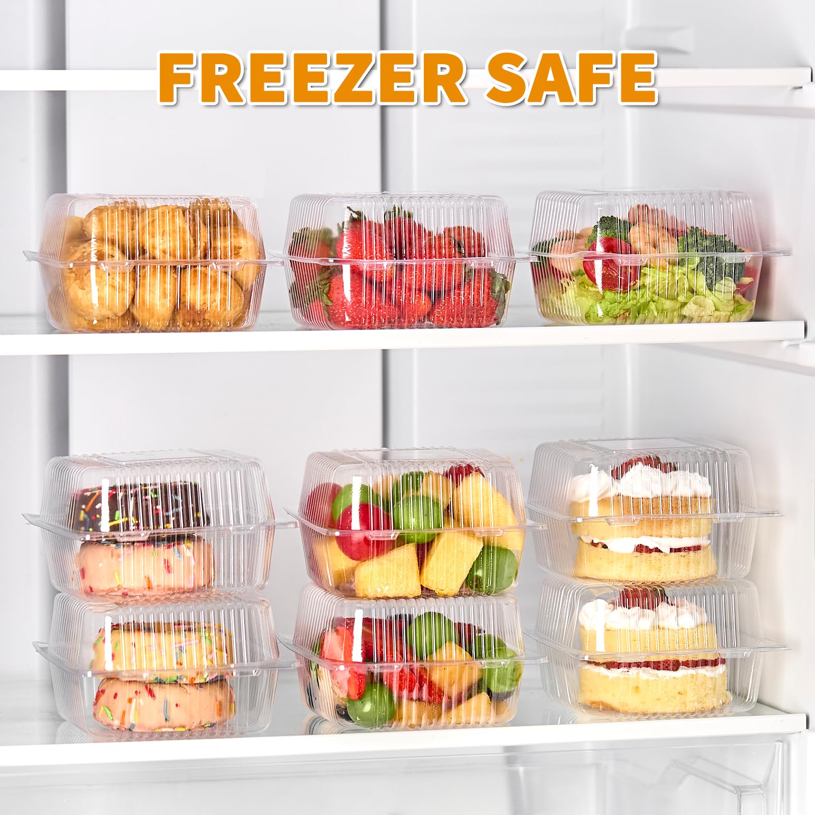 Zezzxu 50 Pack Clear Plastic Take Out Food Containers, Square Cake Slice Containers with Hinged Lids, Disposable To Go Boxes for Cookies, Desserts, Fruits, Salads, Sandwiches