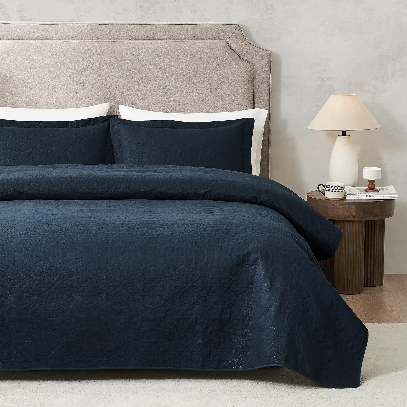 Hansleep Black Quilt Twin Size - Damask Ultrasonic All Season Bedspread Twin, Soft Lightweight Coverlet Bedding Set, 2 Pieces (1 Quilt, 1 Pillow Sham)