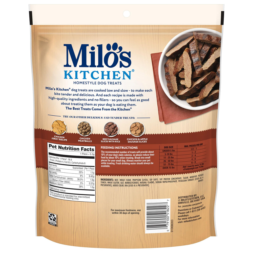 Milo's Kitchen Homestyle Dog Treats, Beef Sausage Slices, 10 Ounce, High Protein, No Artificial Flavors