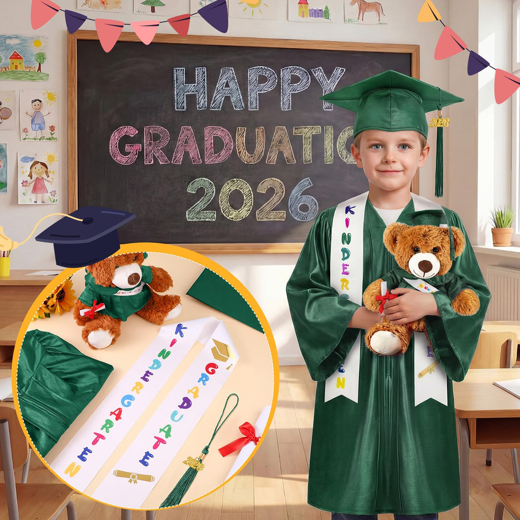 Sintuff 7 Pcs Kindergarten Preschool Graduation Cap and Gown with Bear Gifts 2026 Grad Stole Tassel Sash for Toddler Kids