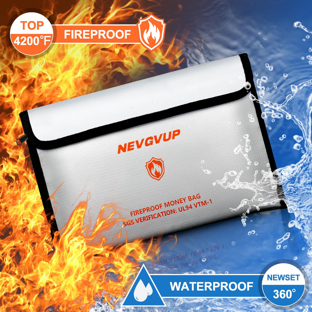 Fireproof Money Bag 4200°F - Heat Insulated, 9.8 x 6.5" Small Fireproof Document Bags with Waterproof Zipper, Fire proof Bag with Reflective Strip and Fireproofs Edeging, Fire Pouch Set for Valuables
