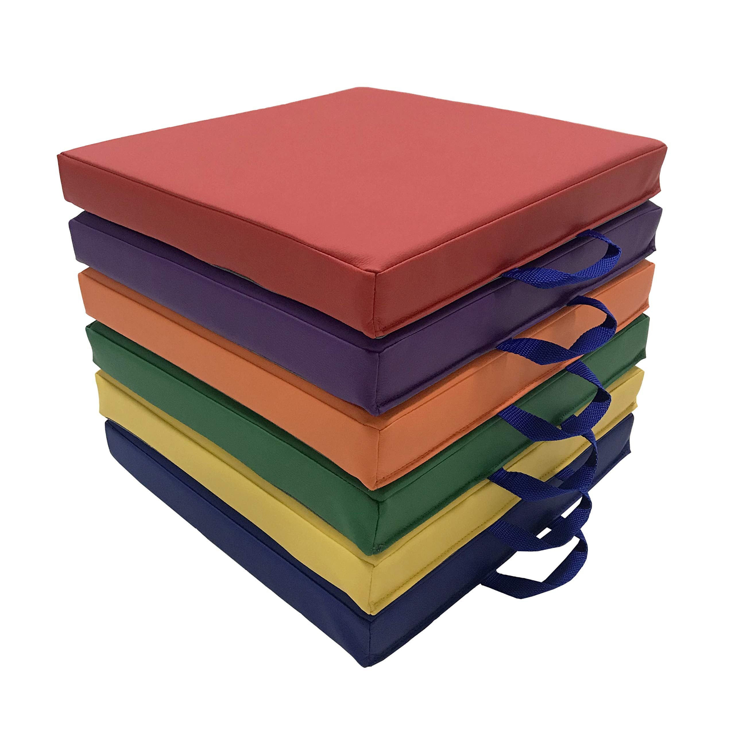 Factory Direct Partners SoftScape 15 inch Square Classroom Floor Cushions with Handles; Flexible Seating for Daycare, Preschool, Playroom; 2 inch Thick Deluxe Foam (6-Piece) - Assorted, 12228-AS