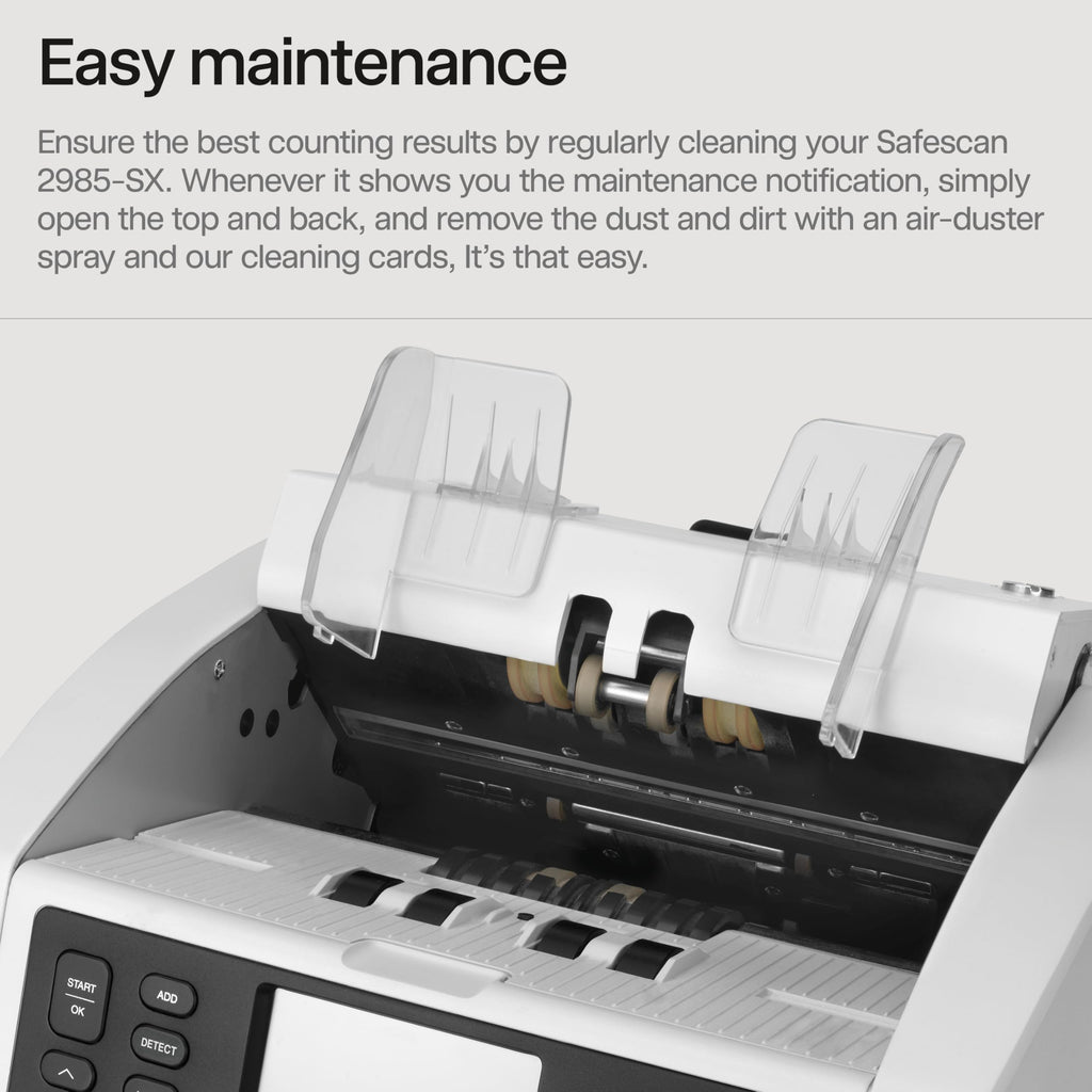 Safescan 2210 Money Counter Machine with Counterfeit Detection, Add/Batch Modes, LCD-Display, High-Speed Counts 1,000 bills per minute, 2 Point Counterfeit Check - Sorted Counter for All Currencies