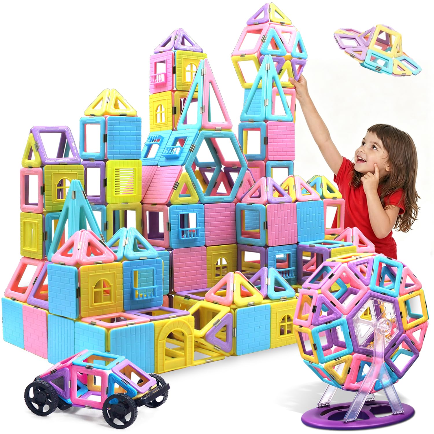 Tolnetr Magnetic Tiles Toys for 3 4 5 6 7 8+ Year Old Boys Girls Upgrade Macaron Castle Blocks Building Set for Toddlers STEM Creativity/Educational Toys for Kids Age 3-6 Christmas Birthday Gifts