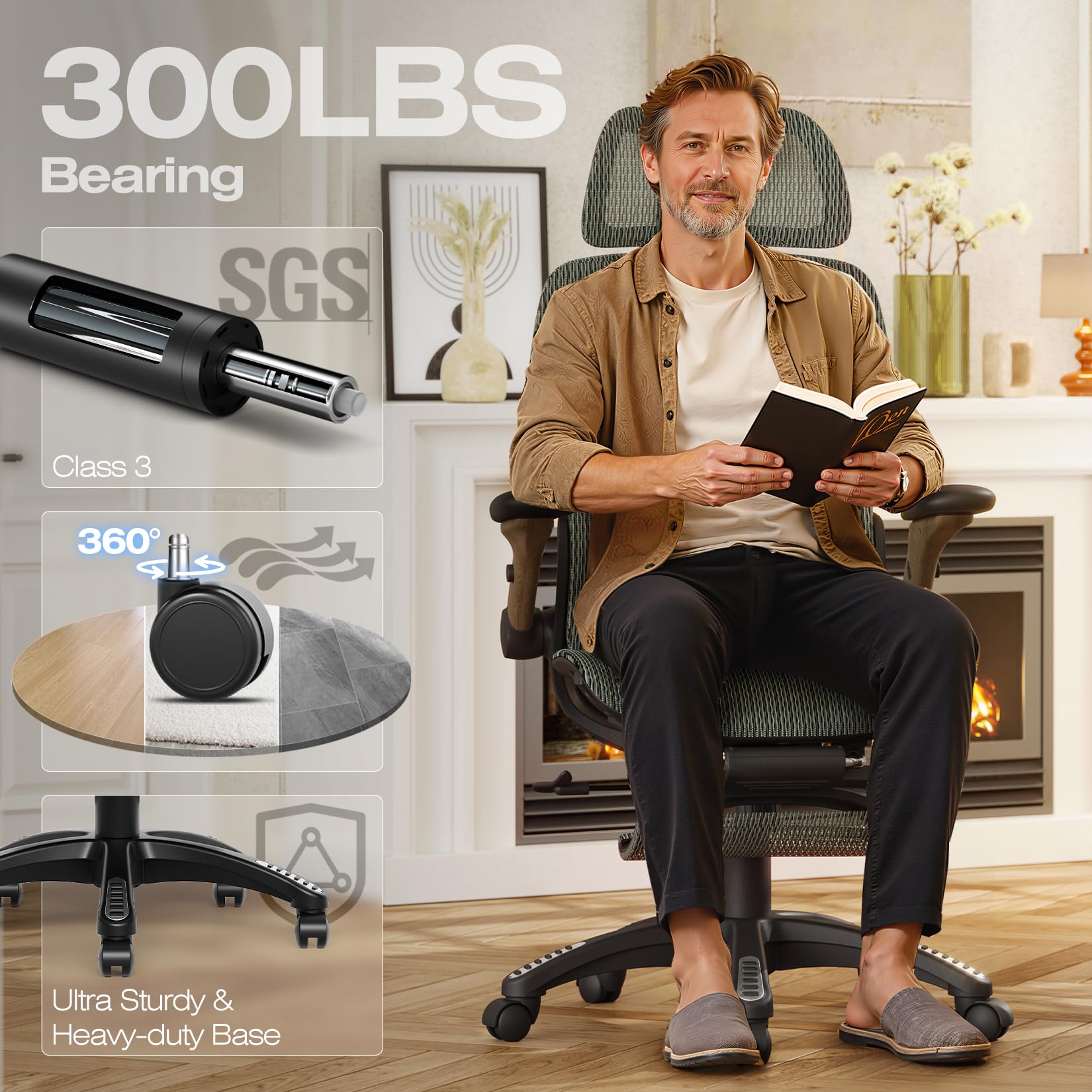 ELABEST X100 Ergonomic Office Chair with Footrest, Big and Tall Home Desk Chair with 5D Flip-Up Arms, Adjustable 3D Lumbar Support,High Back Rolling Computer Chair, Swivel Mesh Chairs (Coffee Break)