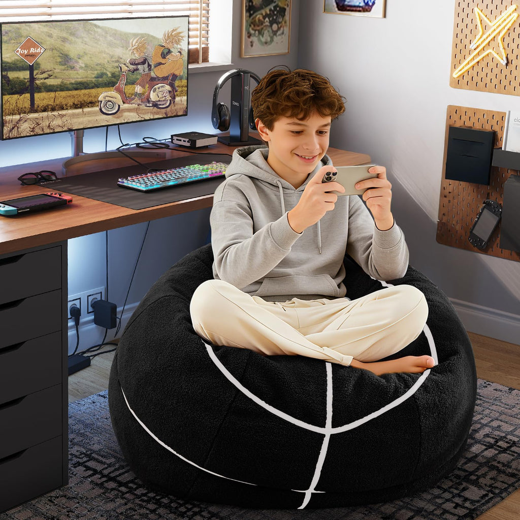 Sports Baseball Bean Bag Chair - Luxurious Bean Bag Chairs for Kids Teens Adults - Floor Sofa Couch with Filler - Plush BeanBag Furniture for Living Room Bedroom College Dorm - 32 Inch